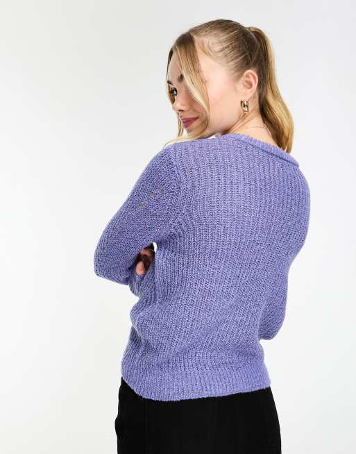 ジェイディーワイ JDY round neck pointelle detail jumper in blue