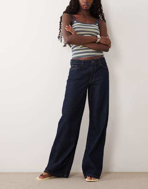 JDY - Ruby - Jeans a vita media a fondo ampio blu scuro slavato - view 1