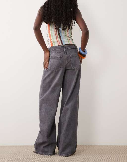 JDY Ruby jeans a vita media a gamba larga in grigio medio, 3 di 5