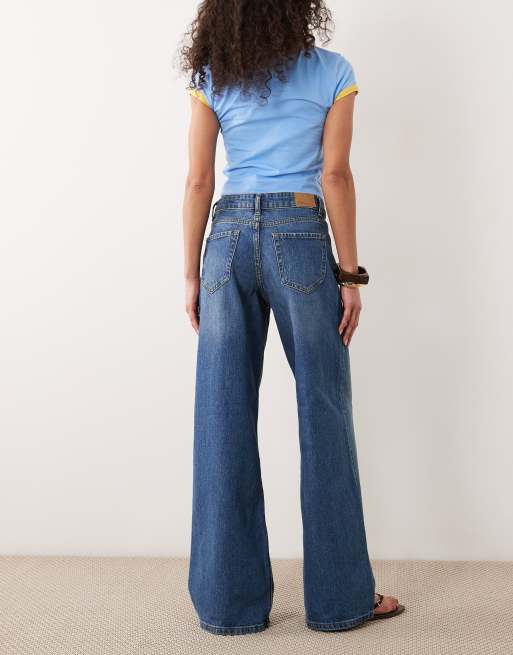 JDY - Ruby - Jeans met wijde pijpen en halfhoge taille in vervaagd middenblauw denim, 3 van 5