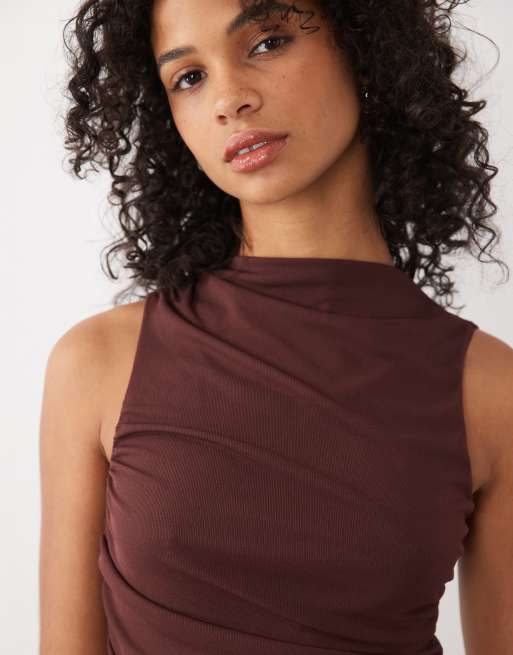 JDY ruched detail maxi dress in brown, 3 of 4