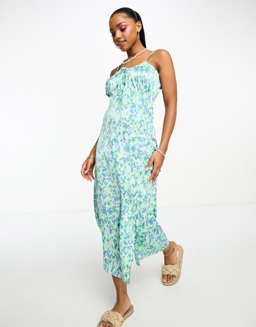 JDY ruched detail midi dress in green abstract leopard print