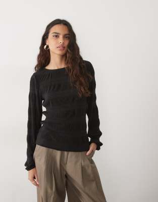 Jdy Ruched Detail Smock Top In Black