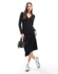 [JDY] JDY ruched front midi dress in black S BLACK