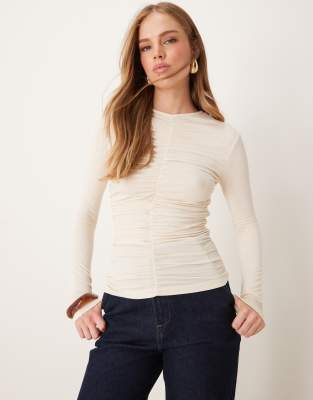 ruched front top in cream-White