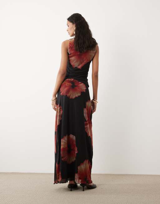 JDY ruched mesh skirt with floral print in black - part of a set, 5 of 5