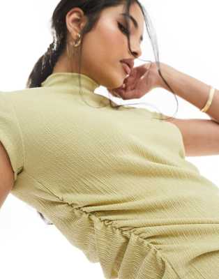 JDY ruched side cap sleeve high neck top in sage green