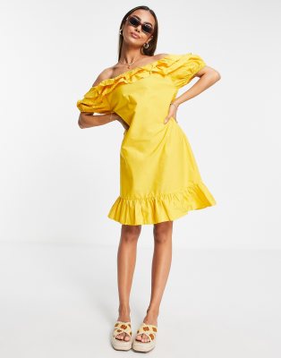 Topshop yellow 2025 bardot dress