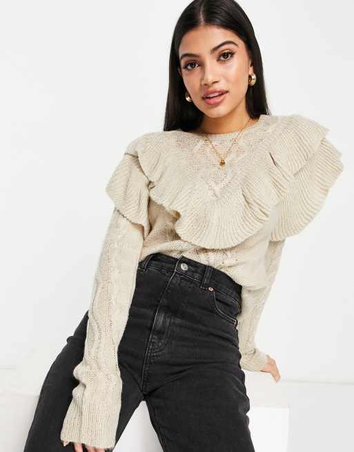 Grey ruffle cheap neck jumper