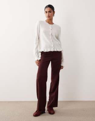 Jdy Ruffle Detail Knit Cardigan In White