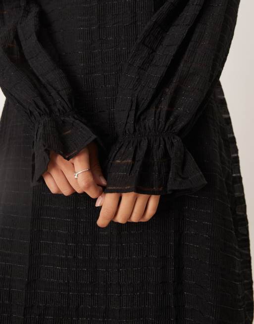 JDY ruffles detail textured mini dress in black, 2 of 4