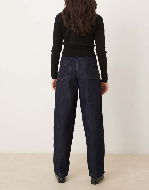 JDY Sansa stitch detail high waist barrel jeans in dark blue, 3 of 5