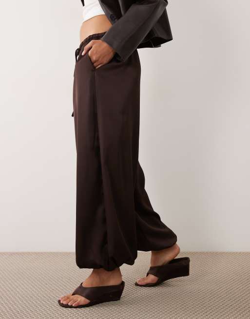 JDY satin balloon pants in brown, 3 of 5
