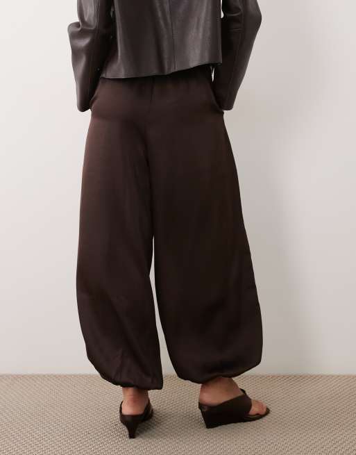 JDY satin balloon trousers in brown, 2 of 5