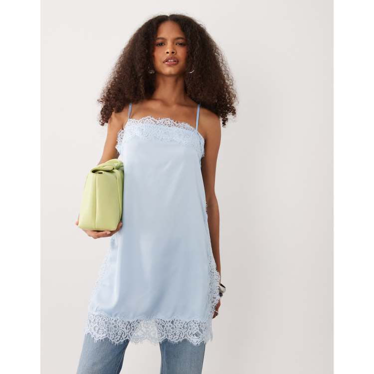 SHIROMA☆BLUE☆PRISM dress camisole JDY satin cami top with lace trim in light blue | ASOS