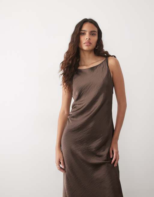 JDY satin maxi dress in brown, 2 of 4