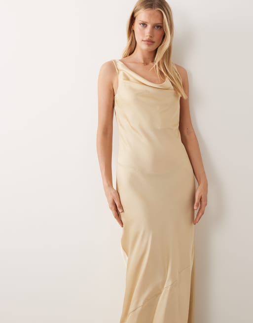 JDY – Satin-Maxikleid in blassem Zitronengelb mit Wasserfallausschnitt, 2 von 4