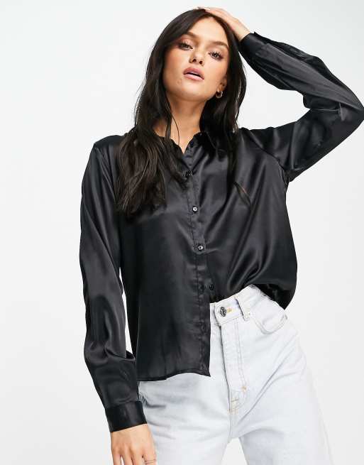 JDY satin shirt in black