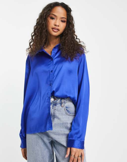 JDY satin shirt in bright blue | ASOS