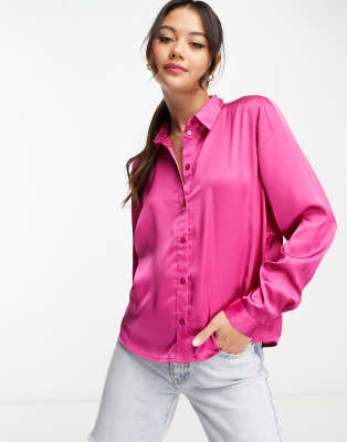 JDY satin shirt in bright pink | ASOS