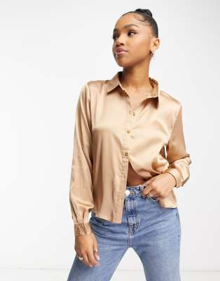 Jdy Satin Shirt In Champagne-brown