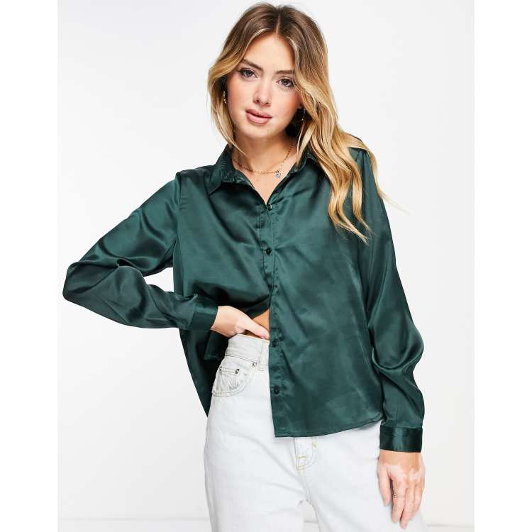 Dark green satin store blouse