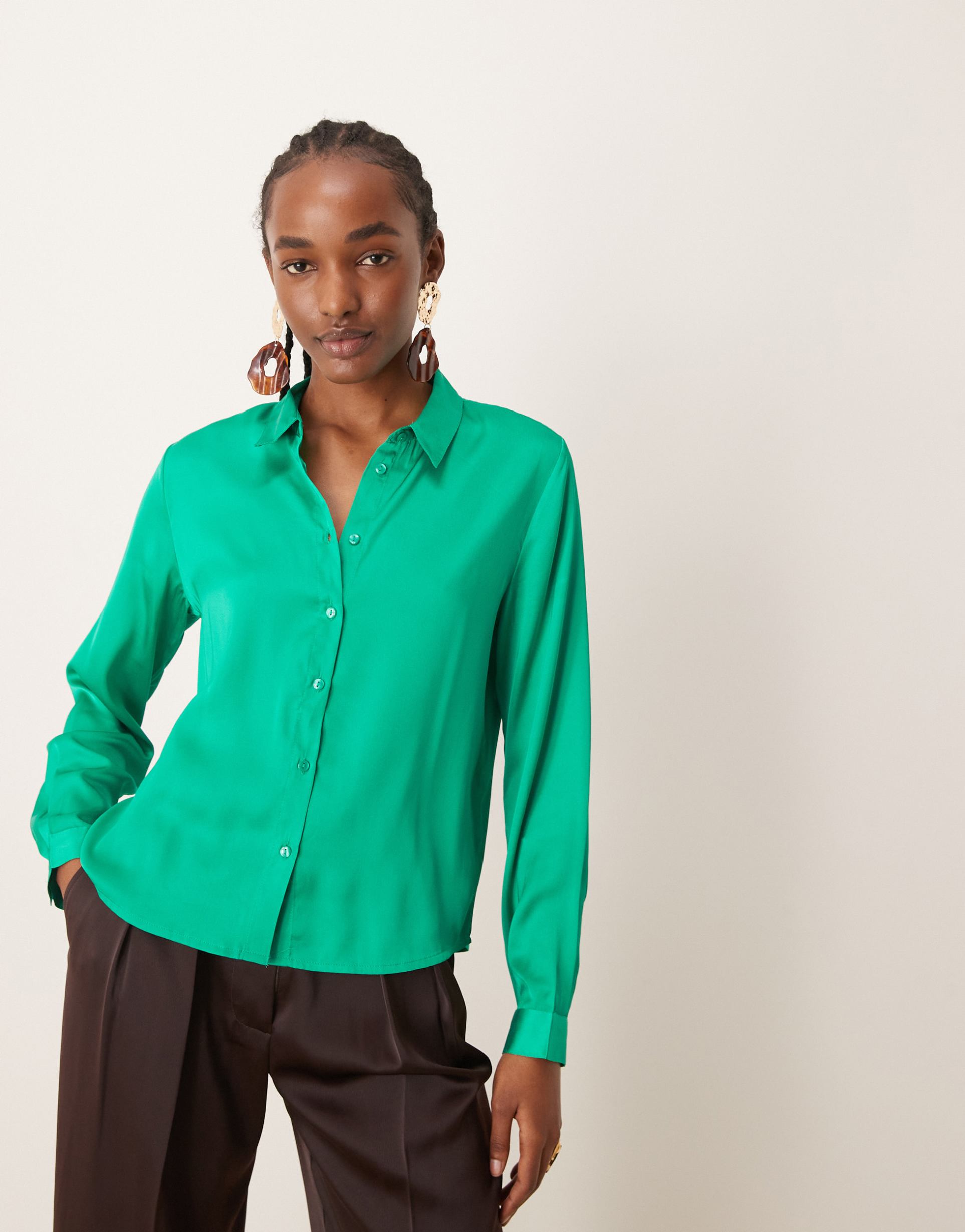 jdy satin shirt in green
