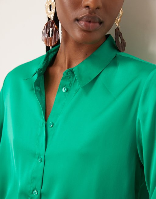 JDY satin shirt in green, 4 of 4