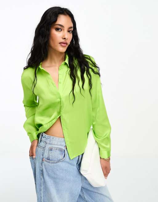 JDY satin shirt in lime green ASOS