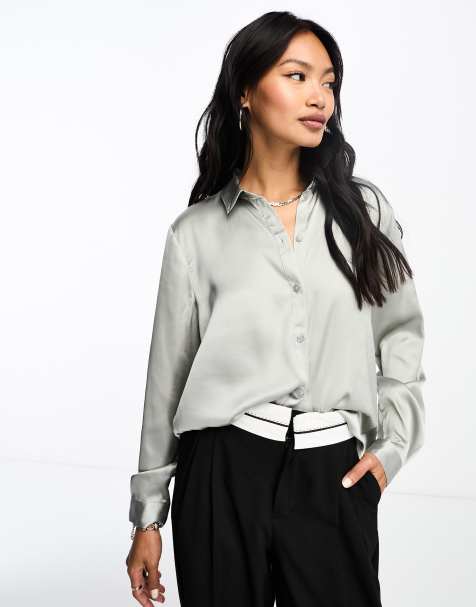 Topshop long sleeve organza sheer shirt with pockets in black