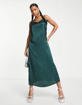 Jdy Satin Slip Maxi Dress In Emerald Green