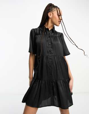 JDY satin smock mini dress in black