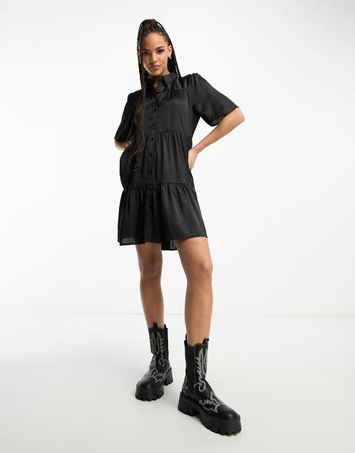 JDY satin smock mini dress in black | ASOS