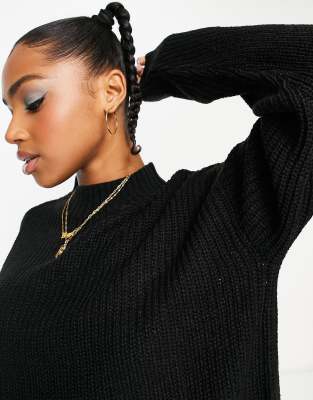 JDY scallop edge high neck sweater in black