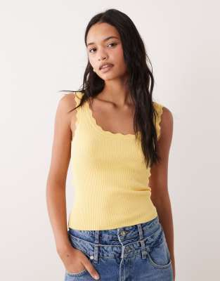 Jdy Scallop Edge Knit Tank Top In Yellow