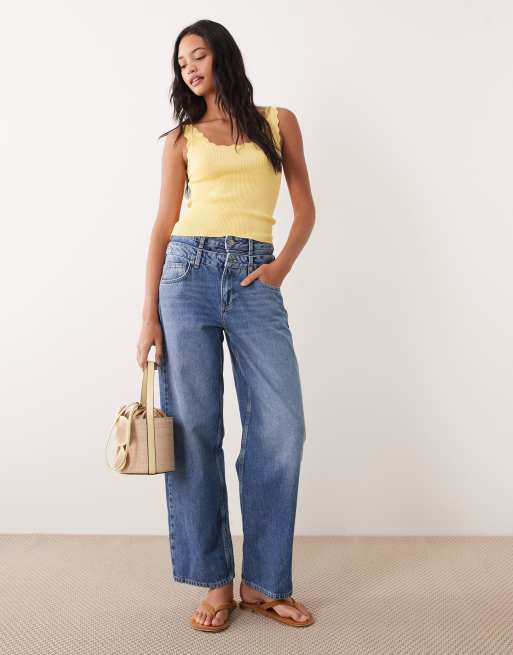 JDY scallop edge knitted vest in yellow, 2 of 4