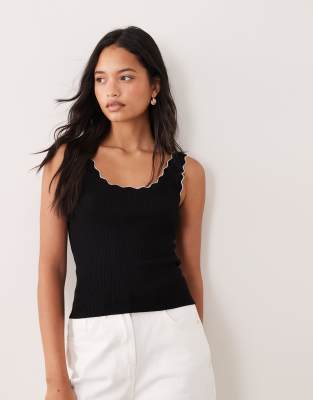 Jdy Scalloped Edge Knit Tank Top In Black