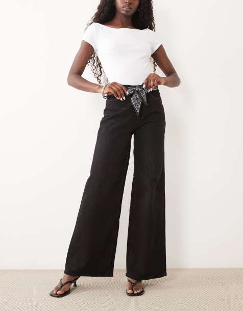 JDY scarf detail wide leg jeans in black - view 1