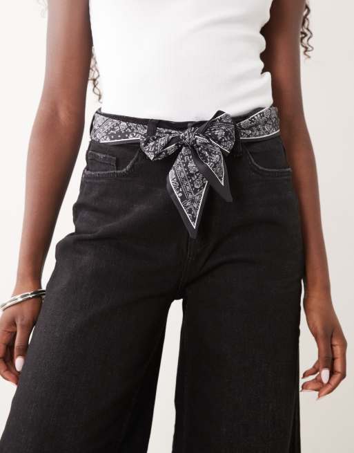 JDY scarf detail wide leg jeans in black, 3 of 5