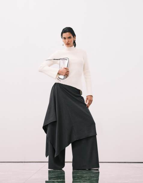 JDY – Schlupfhose in Anthrazit mit Nadelstreifen und weitem Schnitt - view 1