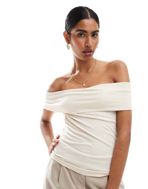 JDY – Schulterfreies Top in Creme