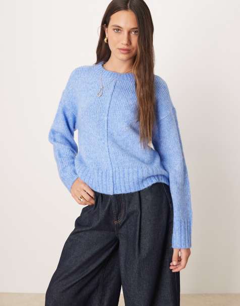 JDY seam detail knitted jumper in blue - view 1