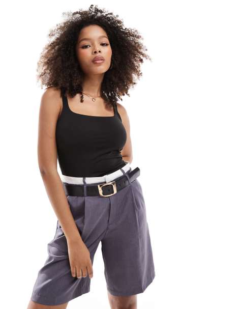JDY second skin round neck tank top in black  - view 1