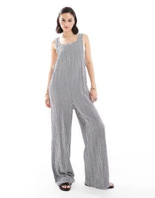 seersucker jumpsuit in black check