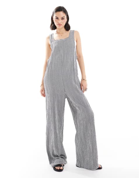 JDY seersucker jumpsuit in black check - view 1