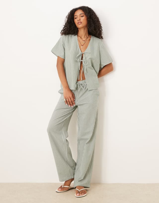 JDY seersucker pants in green stripes - part of a set | ASOS