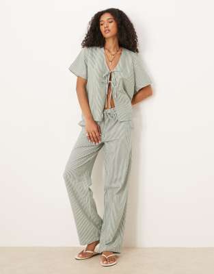 JDY JDY seersucker trousers co-ord in green stripe