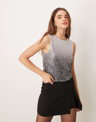 JDY sequin top in silver ombre