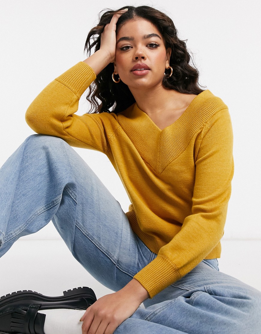 JDY Shanon long sleeve off the shoulder sweater in gold
