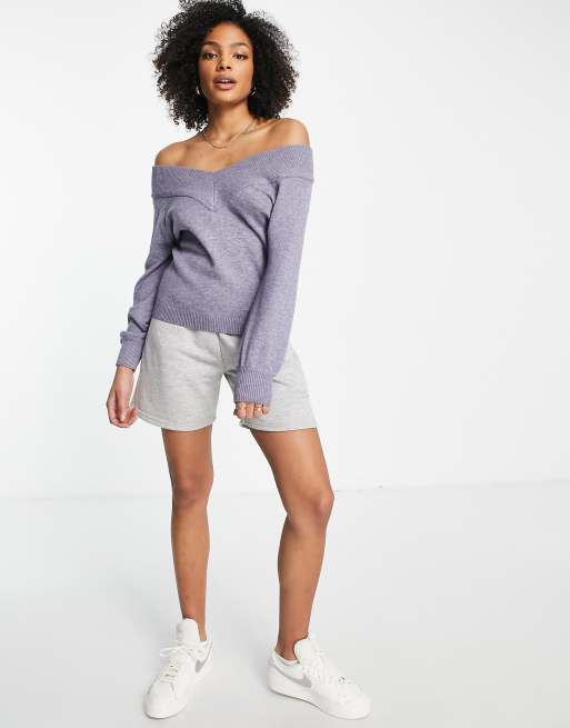 Dark grey off hot sale the shoulder sweater